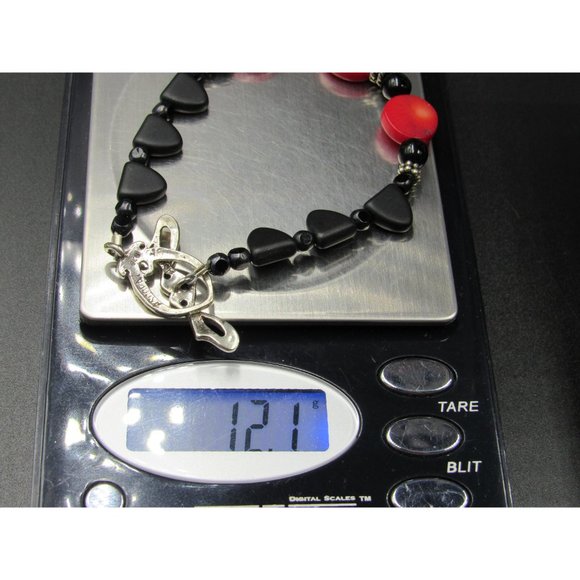 7" Sterling Silver Black Stone & Red Shell Bracelet Vintage Elegant Beautiful - Picture 7 of 7